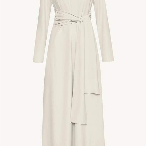 Gray Ruched Wrap Dress with Bishop Sleeves - Picture 9 of 9